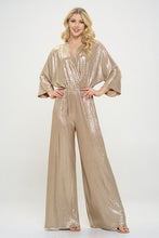 Load image into Gallery viewer, Kimono Sleeve Disco Gold Wide Leg Jumpsuit