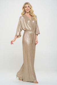 Kimono Sleeve Disco Gold Wide Leg Jumpsuit