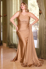 Load image into Gallery viewer, Plus Size Parisian Smoky Blue Stretch Satin One Shoulder Gown