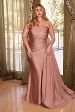 Load image into Gallery viewer, Plus Size Parisian Burgundy Red Stretch Satin One Shoulder Gown
