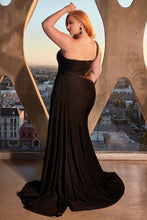 Load image into Gallery viewer, Plus Size Parisian Black Stretch Satin One Shoulder Gown