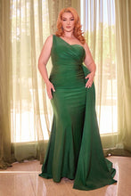 Load image into Gallery viewer, Plus Size Parisian Gold Stretch Satin One Shoulder Gown