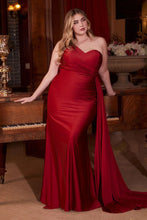 Load image into Gallery viewer, Plus Size Parisian Gold Stretch Satin One Shoulder Gown