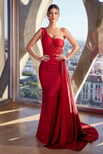 Load image into Gallery viewer, Luxe Pink One Shoulder Draped Satin Sweetheart Gown w/Sash