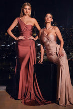 Load image into Gallery viewer, Luxe Black One Shoulder Draped Satin Sweetheart Gown w/Sash
