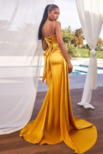 Load image into Gallery viewer, Beautiful Satin Gold Sleeveless High Slit Prom/Homecoming Gown