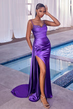 Load image into Gallery viewer, Beautiful Satin Gold Sleeveless High Slit Prom/Homecoming Gown