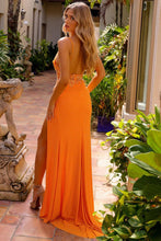 Load image into Gallery viewer, Goddess Corset Lace Orange Rhinestone Draped Sleeveless Gown