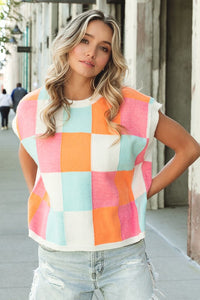 Sweater Vest with a Multi-Colored Checker Pattern