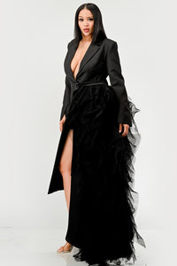 Noir Grey Cascade Tuxedo Gown