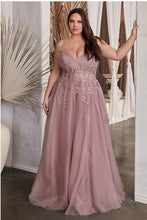 Load image into Gallery viewer, Plus Size Dusty Mauve A Line Lace Tulle Floral Maxi Gown