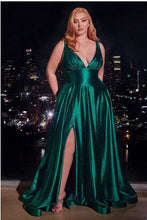 Load image into Gallery viewer, Luxurious Plus Size Royal Blue Sleeveless Glitter Satin A Line Gown