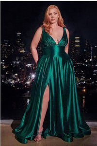 Luxurious Plus Size Red Sleeveless Glitter Satin A Line Gown