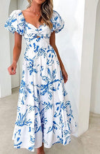 Load image into Gallery viewer, Pretty Floral Brown/White Puff Sleeve Maxi Dress