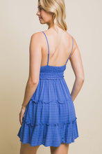 Load image into Gallery viewer, French Ruffle Blue V-Neck Mini Flared Backless Dress