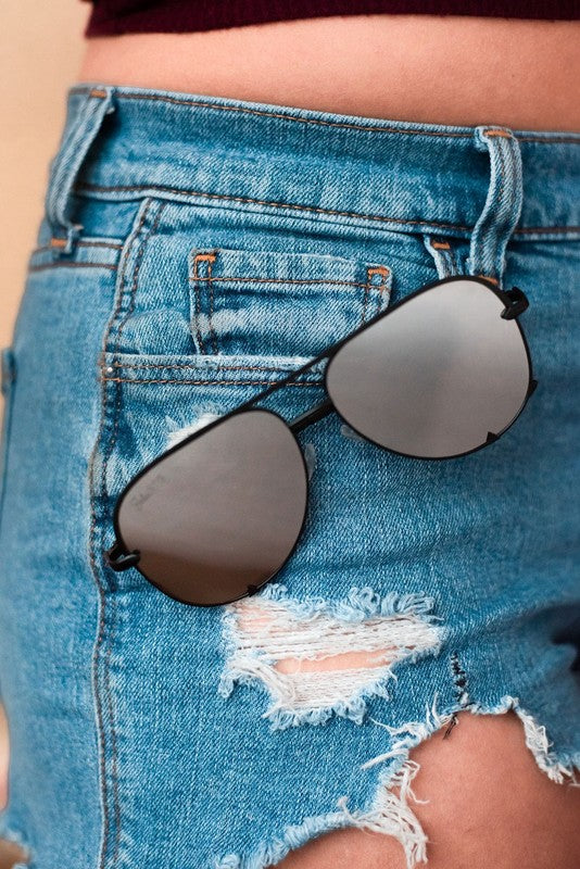 Black/Silver  Unisex Aviator Sunglasses