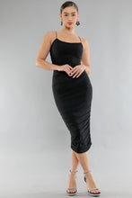 Load image into Gallery viewer, Monaco Chic Black Sleevless Ruched Midi Dress