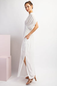 Boho White Smoked Waist Loose Fit Maxi Dress