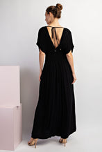 Load image into Gallery viewer, Boho Black Smoked Waist Loose Fit Maxi Dress