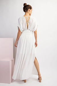 Boho White Smoked Waist Loose Fit Maxi Dress