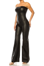 Load image into Gallery viewer, Black Faux Leather Strapless One Piece Jumpsuit