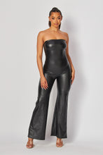 Load image into Gallery viewer, Black Faux Leather Strapless One Piece Jumpsuit