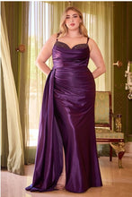 Load image into Gallery viewer, Plus Size Purple Fitted Satin Sequin Draped Sleeveless Gown