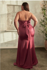 Plus Size Marsala Soft Satin Sequin Draped Maxi Gown