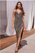 Load image into Gallery viewer, Elegant Pink Mesh Halter Hot Stone Sequin Glitter Gown