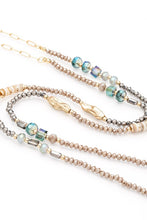 Load image into Gallery viewer, Crystal Beaded Station Blue-Gold Long Necklace