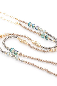 Crystal Beaded Station Blue-Gold Long Necklace