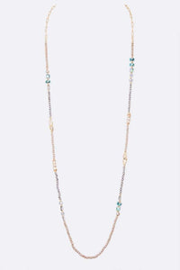 Crystal Beaded Station Blue-Gold Long Necklace