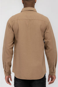 Men's Khaki Long Sleeve Solid Flannel Shirt