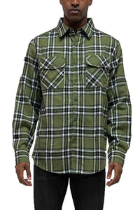 Men's Grey Flannel Plaid Long Sleeve Checkered Shirt