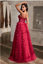 Load image into Gallery viewer, Red Sweetheart Glittered Tulle Maxi Gown