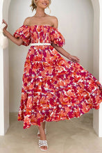 Load image into Gallery viewer, Florence of Italy Pink Orange Floral Puff Sleeve Maxi Dress