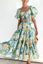 Load image into Gallery viewer, Florence of Italy Light Green Floral Puff Sleeve Maxi Dress