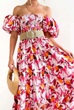 Load image into Gallery viewer, Florence of Italy Navy Blue Floral Puff Sleeve Maxi Dress