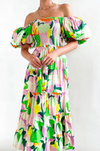 Load image into Gallery viewer, Florence of Italy Yellow Green Floral Puff Sleeve Maxi Dress