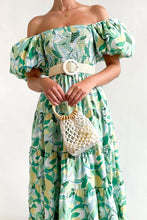 Load image into Gallery viewer, Florence of Italy Light Green Floral Puff Sleeve Maxi Dress