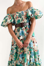 Load image into Gallery viewer, Florence of Italy Light Green Floral Puff Sleeve Maxi Dress