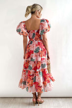 Load image into Gallery viewer, Florence of Italy Pink Orange Floral Puff Sleeve Maxi Dress