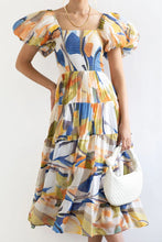 Load image into Gallery viewer, Florence of Italy Yellow Green Floral Puff Sleeve Maxi Dress