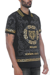 Version Couture Italian Black Polo Button Down Shirt