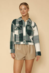 Cropped Green Pattern Flannel Jacket