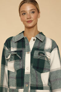 Cropped Green Pattern Flannel Jacket