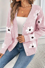 Load image into Gallery viewer, Floral Pattern Knit Grey Long Sleeve Cardigan