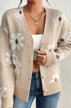 Load image into Gallery viewer, Floral Pattern Knit Grey Long Sleeve Cardigan