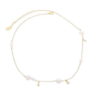 Freshwater Pearl Moon Star Necklace