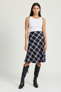 Plaid Dark Navy Midi Skirt